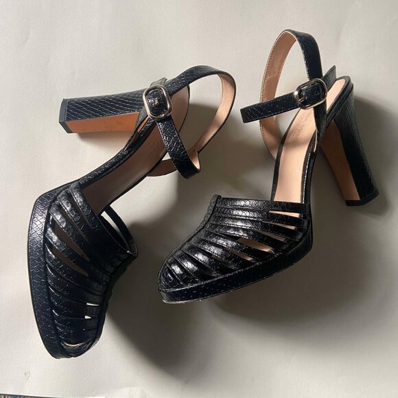 Kate Spade Campania retro 1940s 40s black leather heels - Picture 1 of 3